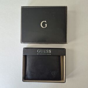 Guess Black Genuine Leather Logo Bi Fold Slim Wallet Mens with Box
